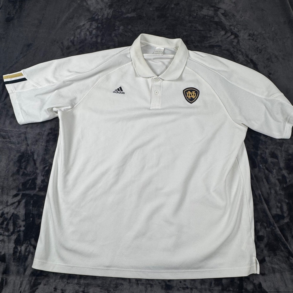 Adidas‎ Polo Shirt Mens 2XL White Notre Dame Fighting Irish NCAA Golf